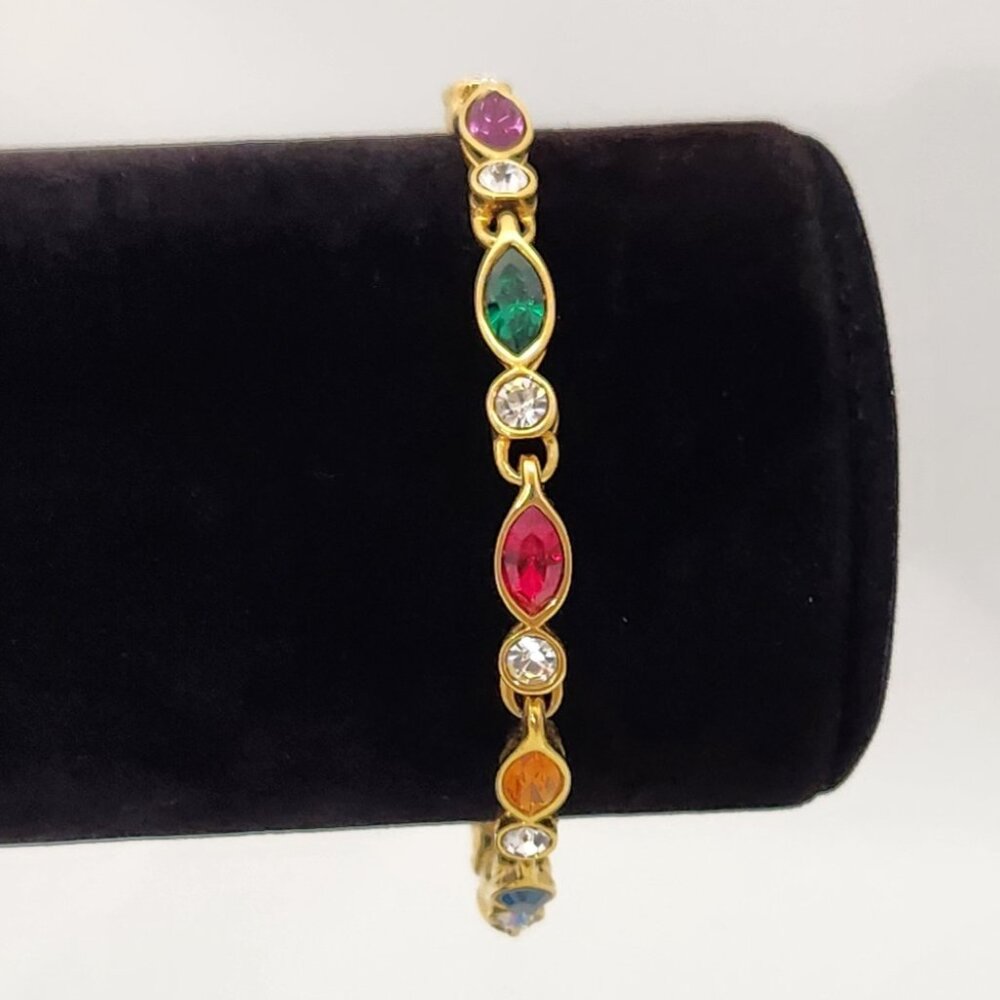 MOD Multi Color Gemstone /Gold Tone Bracelet #761